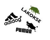 Adidog" z kośćmi, "Lakokse" z dzikiem, "Pumba" z dzikiem. Marka z ptakiem w logo? Nie, tu są dziki i pies.