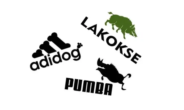 Adidog" z kośćmi, "Lakokse" z dzikiem, "Pumba" z dzikiem. Marka z ptakiem w logo? Nie, tu są dziki i pies.
