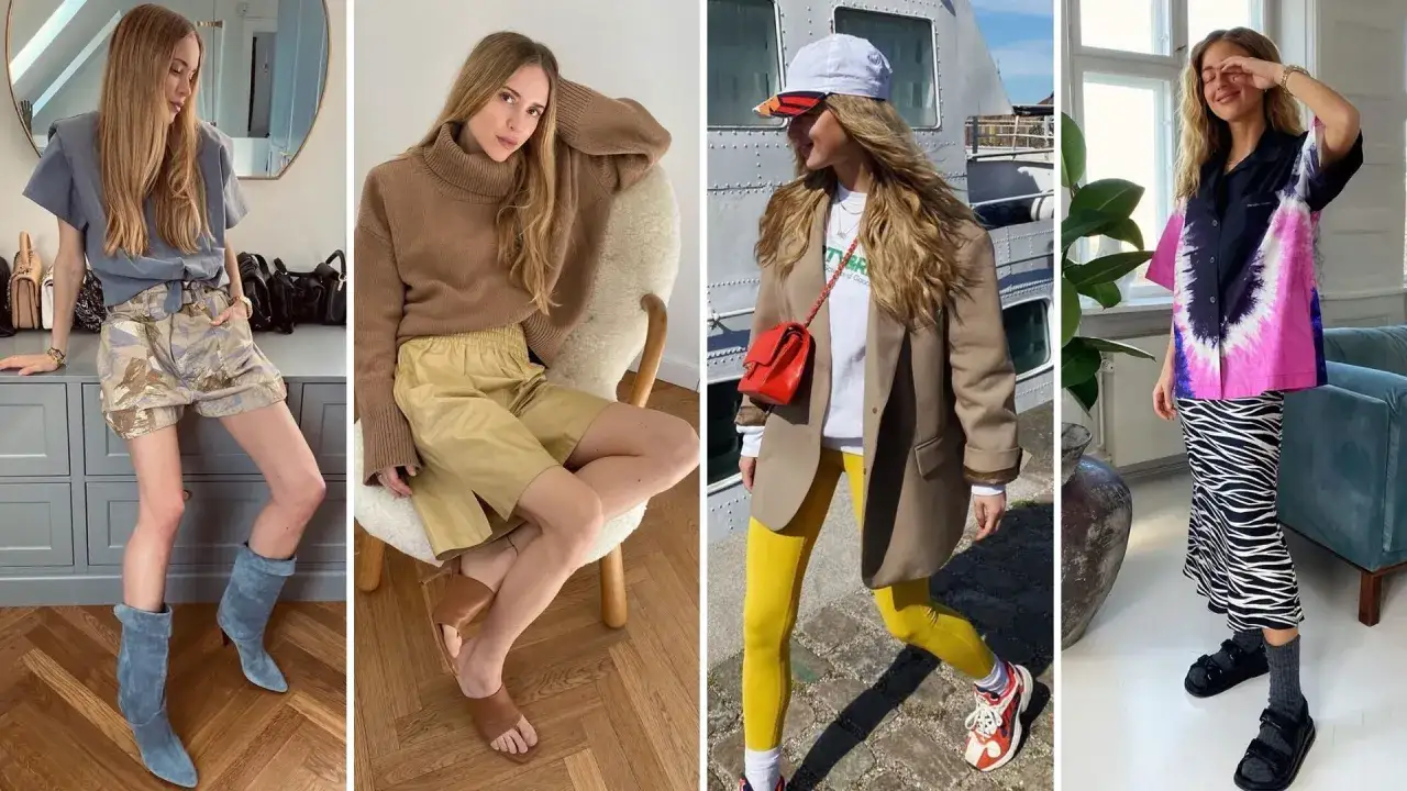 Kobiety prezentują różne odsłony szwedzkiego stylu ubierania: od casualowych szortów i swetra po odważne połączenia kolorów i wzorów.