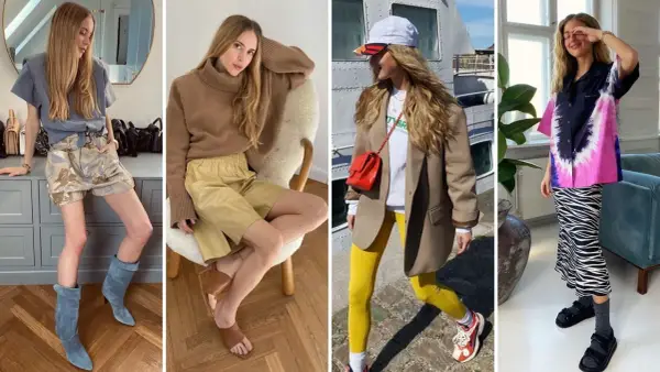 Kobiety prezentują różne odsłony szwedzkiego stylu ubierania: od casualowych szortów i swetra po odważne połączenia wzorów i kolorów.